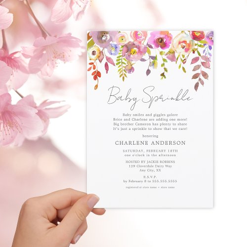 Pink Watercolor Floral baby sprinkle Invitation