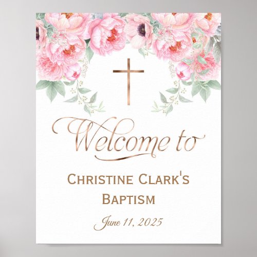 Pink Watercolor Floral Baptism Welcome sign