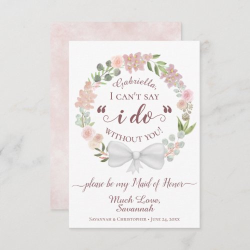 Pink Watercolor Floral Be my Maid of Honor Card