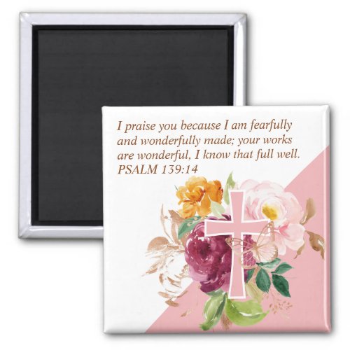 Pink Watercolor Floral Bible Verse Magnet