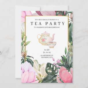 Pink Watercolor Floral Birthday Invitation