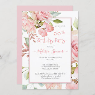 Pink Watercolor Floral Birthday Party Invitation
