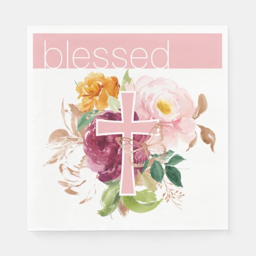 Pink Watercolor Floral Blessed Napkins