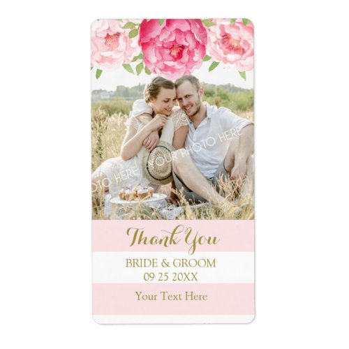 Pink Watercolor Floral Blush Photo Wedding Labels