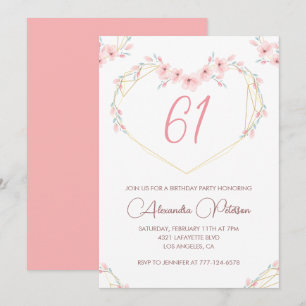 Pink Watercolor Floral Boho 61st birthday  Invitation