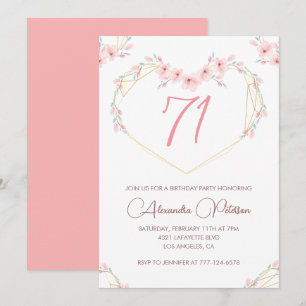 Pink Watercolor Floral Boho 71st birthday  Invitation
