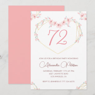 Pink Watercolor Floral Boho 72nd birthday  Invitation