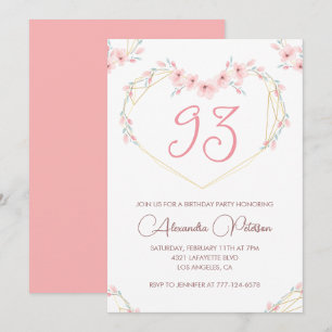 Pink Watercolor Floral Boho 93rd birthday  Invitation