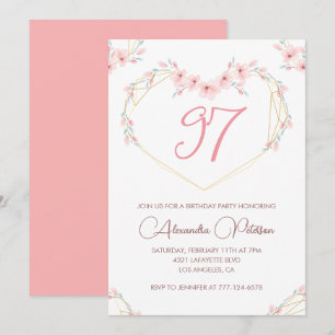 Pink Watercolor Floral Boho 97th birthday  Invitation