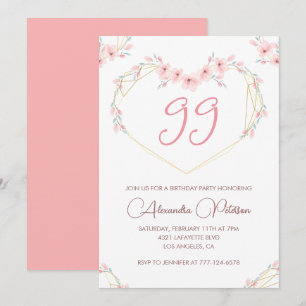 Pink Watercolor Floral Boho 99th birthday  Invitation
