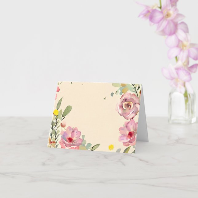 Pink watercolor floral border customizable card (Orchid)
