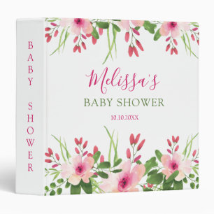 Pink Watercolor Floral Botanical Baby Shower Album 3 Ring Binder