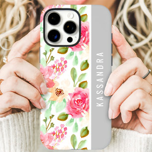 Pink Watercolor Floral Botanical Custom Name iPhone 16 Pro Max Case
