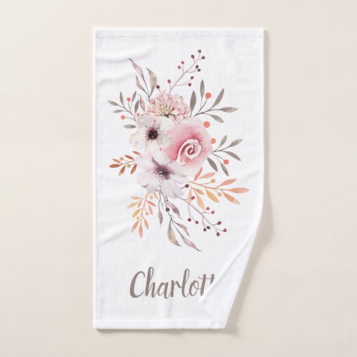 Pink Watercolor Floral Bouquet  Personalized Hand Towel
