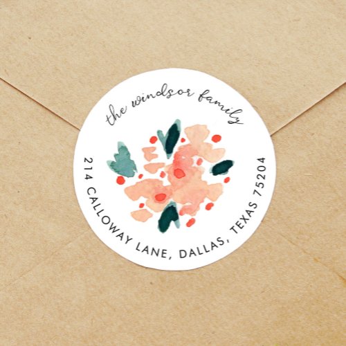 Pink Watercolor Floral Bouquet Return Address Classic Round Sticker