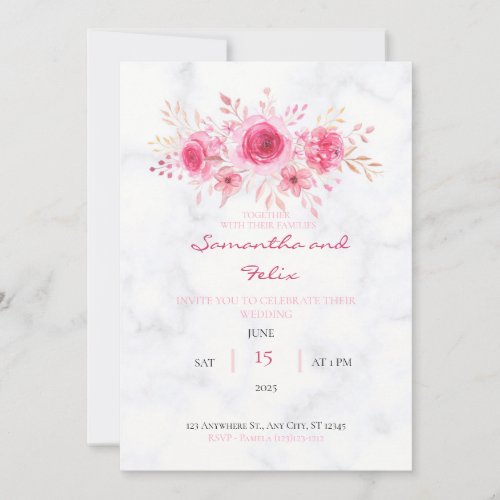 Pink Watercolor Floral Bouquet Wedding Invitation