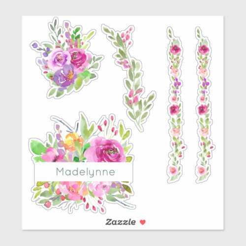 Pink Watercolor Floral Bouquets Sticker