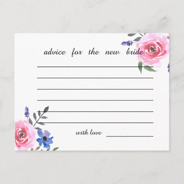 Pink Watercolor Floral Bridal Shower Advice (Front)