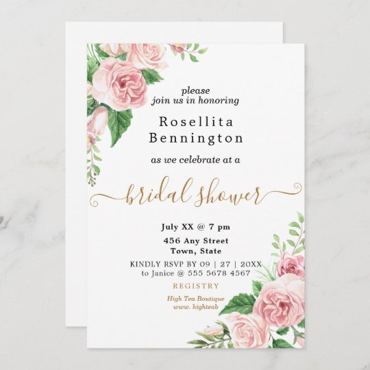 Pink Watercolor Floral Bridal Shower Invitation