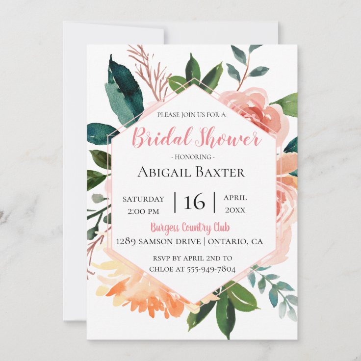 Pink Watercolor Floral Bridal Shower Invitation Zazzle