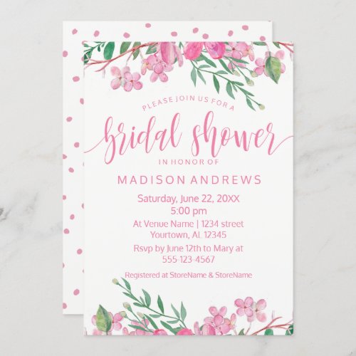 Pink Watercolor Floral Bridal Shower Invitation