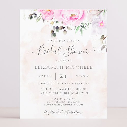 Pink Watercolor Floral Bridal Shower Invitation