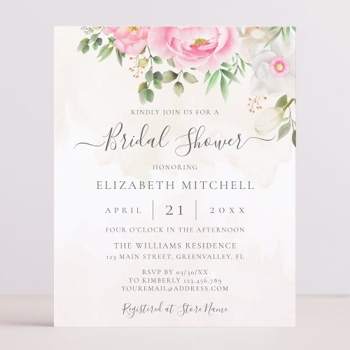 Pink Watercolor Floral Bridal Shower Invitation