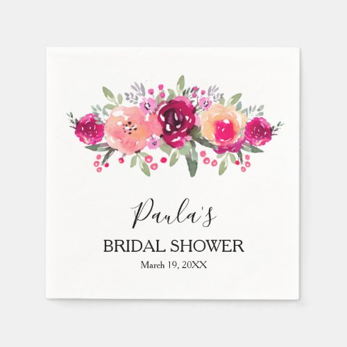 Pink Watercolor Floral Bridal Shower Napkins