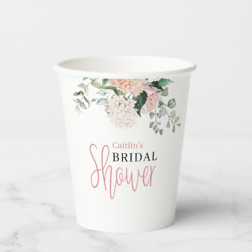 Pink Watercolor Floral Bridal Shower Paper Cups