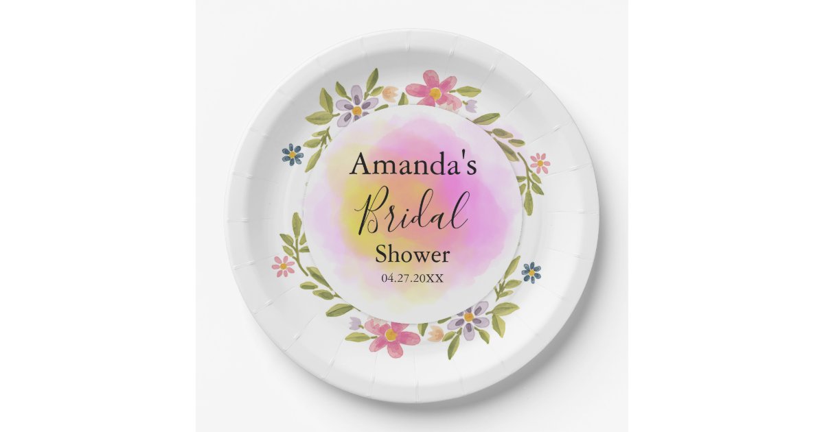 Pink Watercolor Floral Bridal Shower Paper Plates | Zazzle