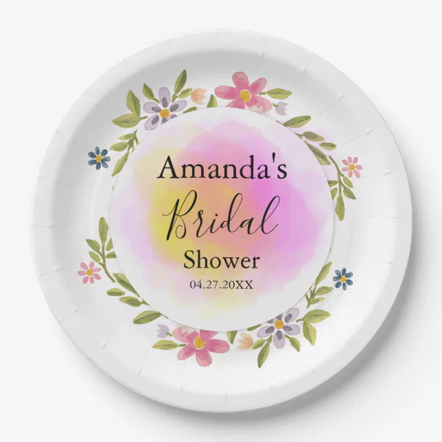 Pink Watercolor Floral Bridal Shower Paper Plates | Zazzle