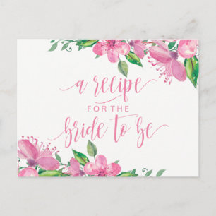 Pink Watercolor Floral Bridal Shower Recipe Card