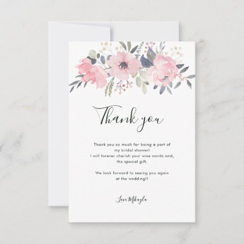 Pink Watercolor Floral Bridal Shower Thank You Card