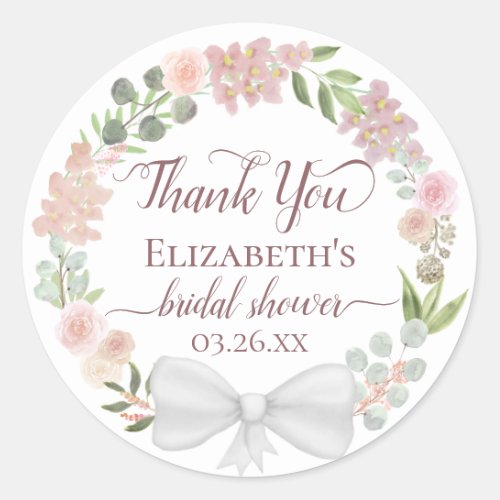 Pink Watercolor Floral Bridal Shower Thank You Classic Round Sticker