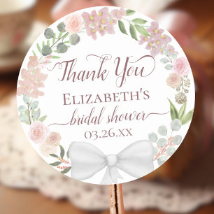 Pink Watercolor Floral Bridal Shower Thank You Classic Round Sticker