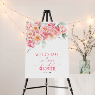 Pink Watercolor Floral Bridal Shower Welcome Foam Board