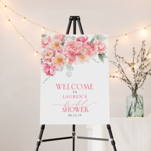 Pink Watercolor Floral Bridal Shower Welcome Foam Board