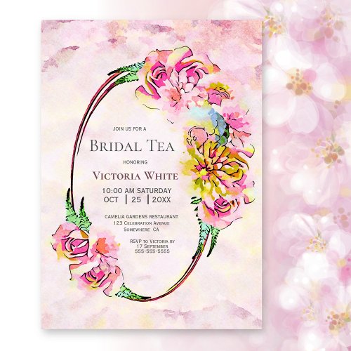 Pink Watercolor Floral Bridal Tea Invitation