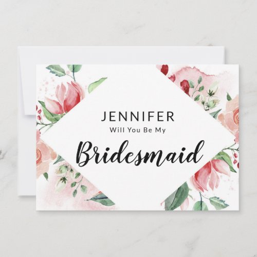 Pink Watercolor Floral Bridesmaid Proposal Card