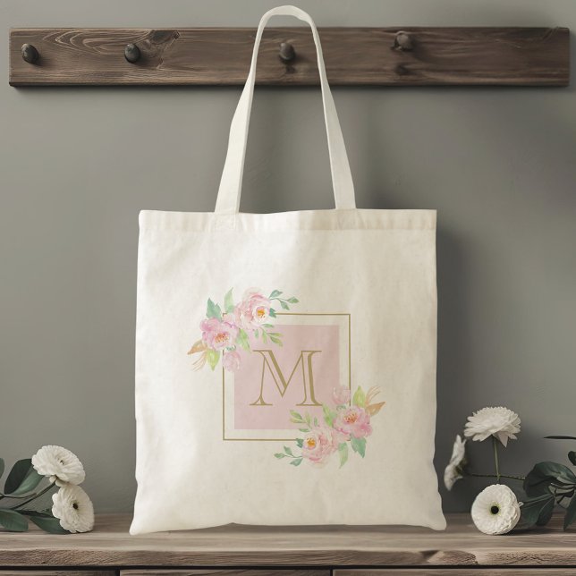 Pink Watercolor Floral Bridesmaid Tote Bag (Creator Uploaded)
