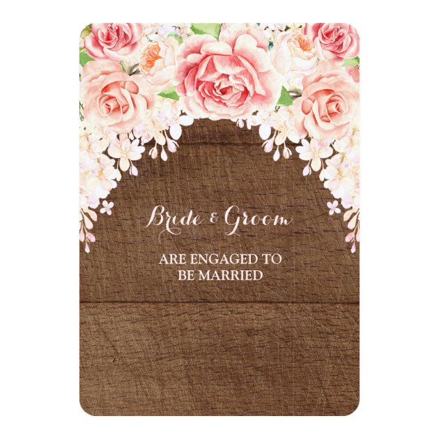 Pink Watercolor Floral Brown Wood Engagement Party Invitation