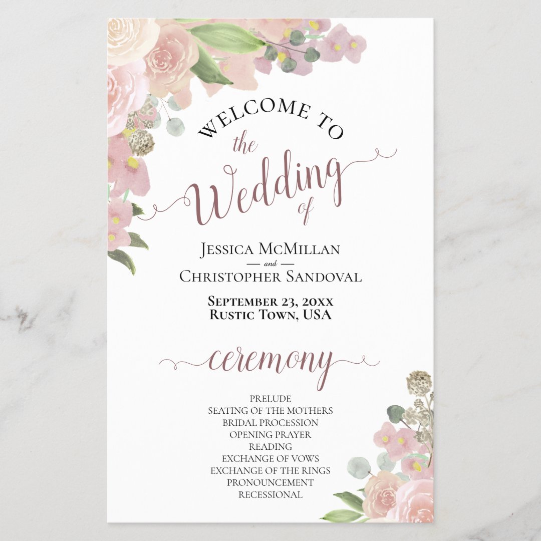 Pink Watercolor Floral Budget Wedding Program | Zazzle