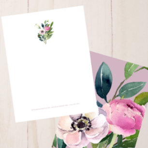 Pink Watercolor Floral Business Address Letterhead