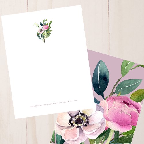 Pink Watercolor Floral Business Address Letterhead