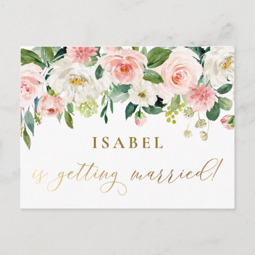 Pink Watercolor Floral Calligraphy Bridal Shower Postcard