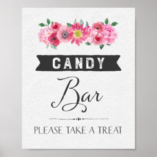 Pink Watercolor Floral Candy Bar Wedding Sign