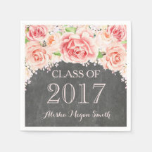 Pink Watercolor Floral Chalkboard 2017 Graduation