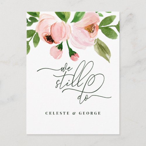 Pink watercolor floral change the date wedding announcement postcard