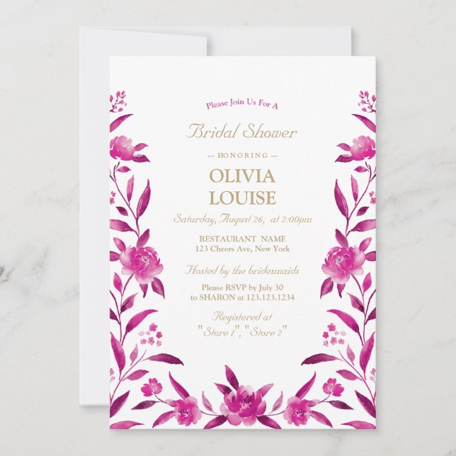 Pink Watercolor floral Chinoiserie bridal shower Invitation (Front)