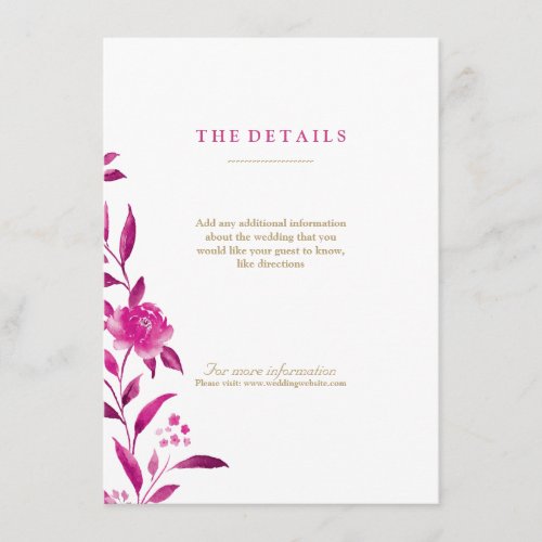 Pink Watercolor floral Chinoiserie Wedding details Enclosure Card
